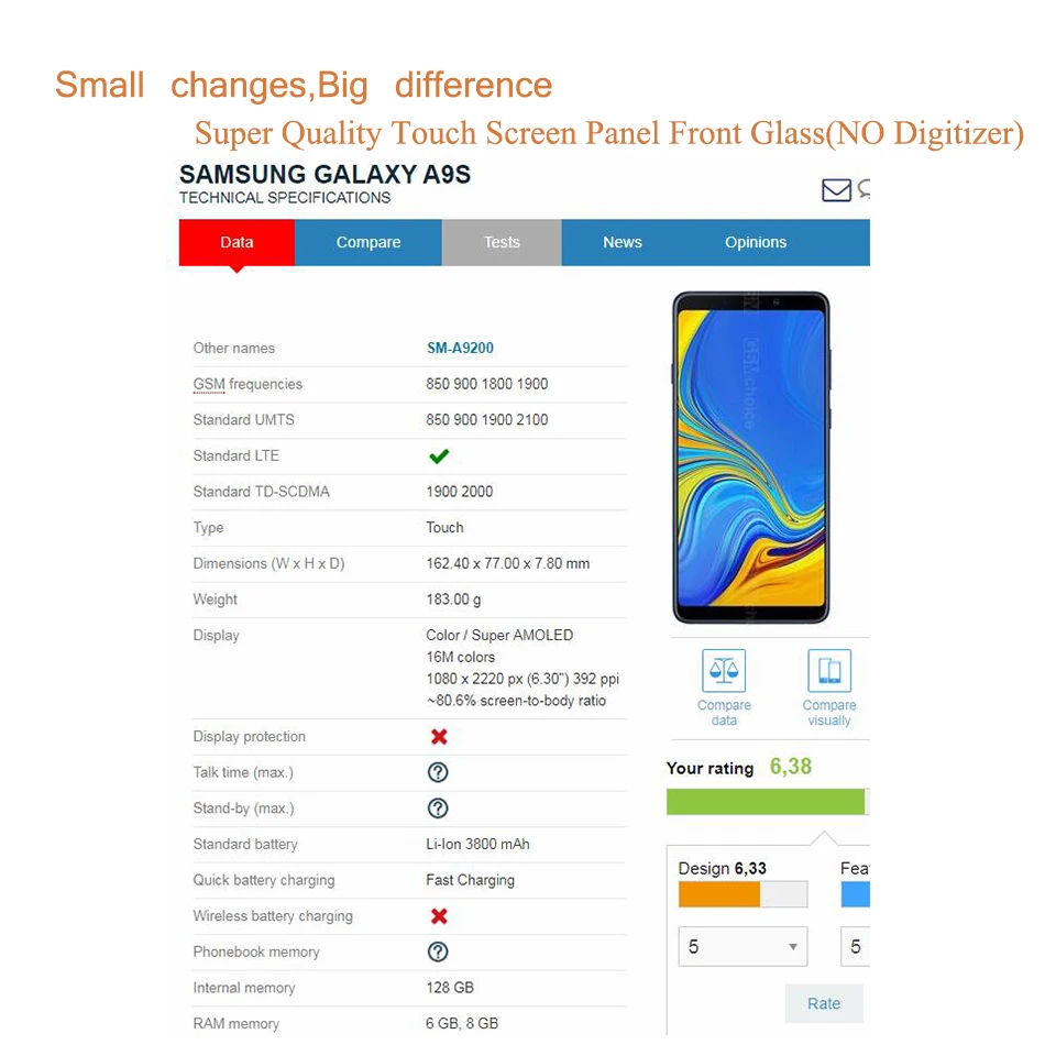 شاشة تعمل باللمس مع غراء oca lcd ، 10 ، لوحة samsung galaxy a9 ، a9s ، a20