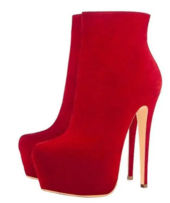 

Sexy Super Platform Suede Ankle Boots Spring Celebrity Ladies 16 cm Ultra High Heels Boots Mujer Zapatos Club Bottines Shoes
