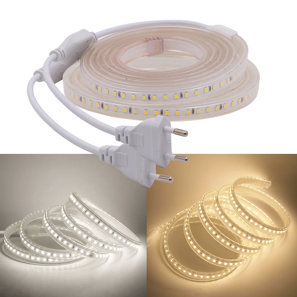 2835 LED Strip 220V Waterproof IP67 120LEDs/m Cool White Natural White Flexible Ribbon Tape LED Light Lamp Outdoor Home Decor