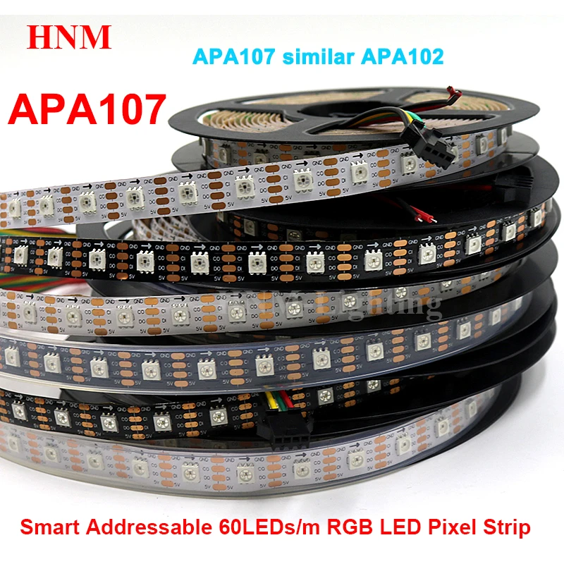 DC5V 60LEDs/m APA107 LED Pixel Strip Dual-signal 5050 SMD 60 Pixels/LEDs/m,Smart APA102 Updated Black/White PCB,IP20/IP65/IP67