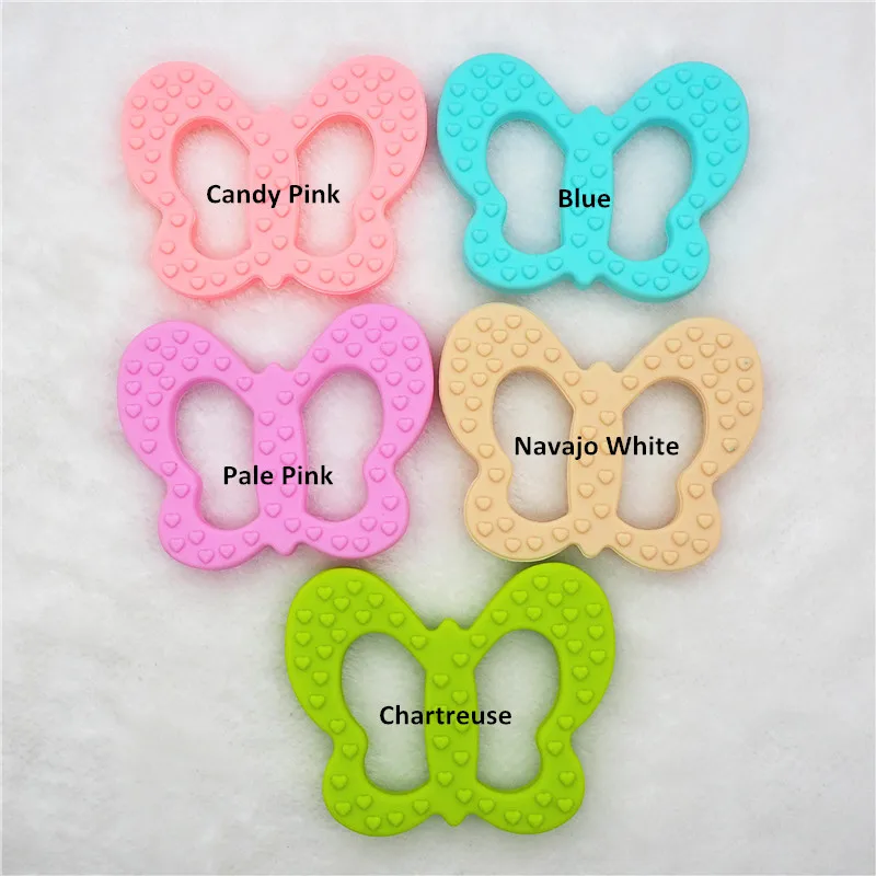 Chenkai 2PCS Cute Silicone Butterfly Teether DIY Baby Animal Pendant Pacifier Dummy Sensory Jewelry Making Charms BPA Free Toy