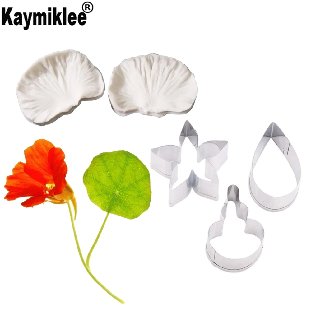 

Nasturtium Poppy Flower Veiner& Cutter Fondant Silicone Mold Sugarcraft Textured Gumpaste Candy Mould Cake Decorating DIY CS320