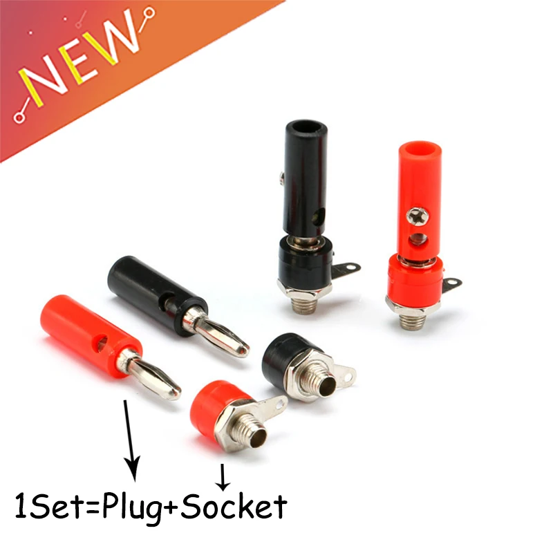 5Pairs 4mm Banana Plug Male and Female 4mm Banana Jack Panel Mount Banana Socket Terminal Connector Adapter Red Black