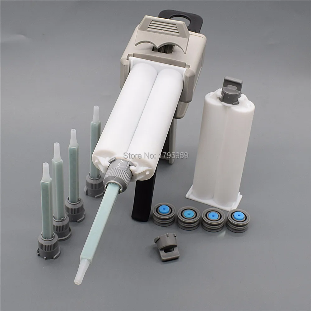 50ml pistola per calafataggio 1:1 Dispenser adesivo per colla pistola per colla AB con 2 pezzi 50ml 1:1 cartuccia vuota a doppio barilotto 5 pz 1:1 ugello di miscelazione