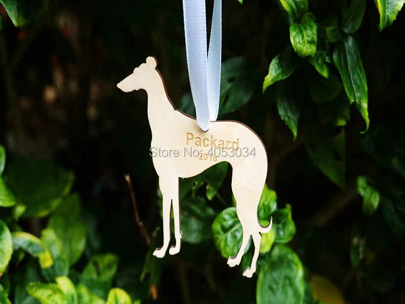 Greyhound Silhouette Wood Ornament, Christmas Gift, Holiday Gift, Custom Engraved, Dog Pet Ornament