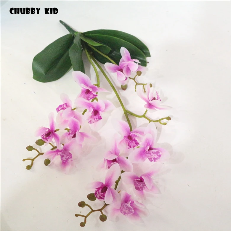 

Wholesale 3 forks Real touch artificial orchids with leaves wedding decorative cymbidium hybrida Fake East Asia flowers 10pcs