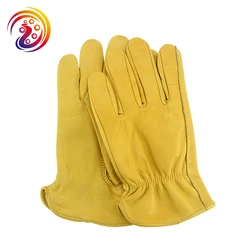 OLSON DEEPAK  Leather Work Gloves Work Drivers Gloves Gardening Motorcycle Household Work Cowhide Leather Safety Working Gloves