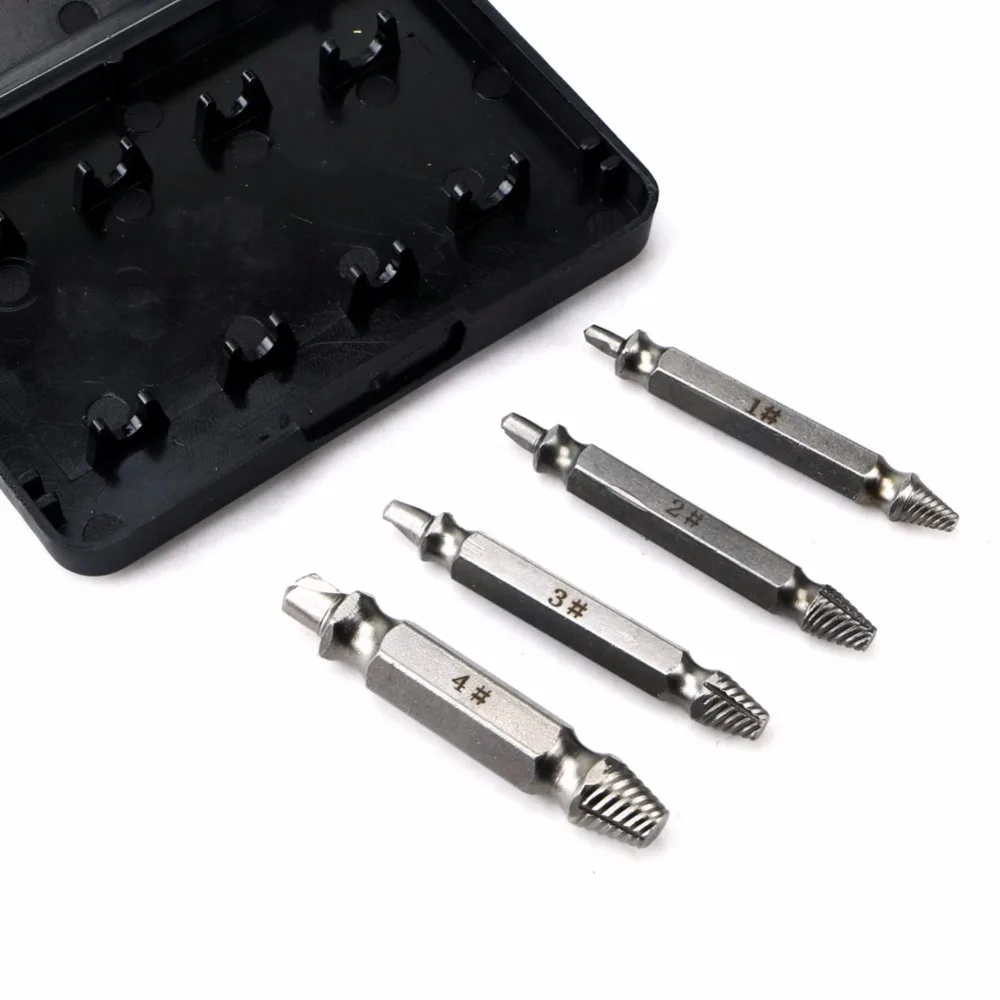 4pcs/set Damaged Screw Extractor Drill Bits Guide Set Broken Speed Out Easy out Bolt Stud Stripped Screw Remover Tool