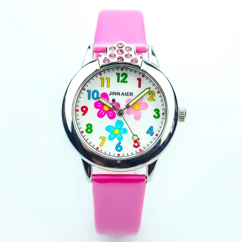 Nazeyt new little boys and girls lovely flower dial with crystal quartz watch children leather with diamond best gift clock