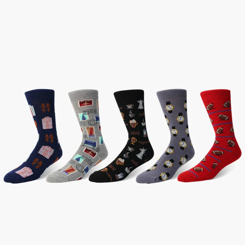 Cartoon Costume Stamp Coffee Watch Personality Happy Men Dress Sock Harajuku Hip Hop Funny Casual Ventilation Cotton Sock Autumn