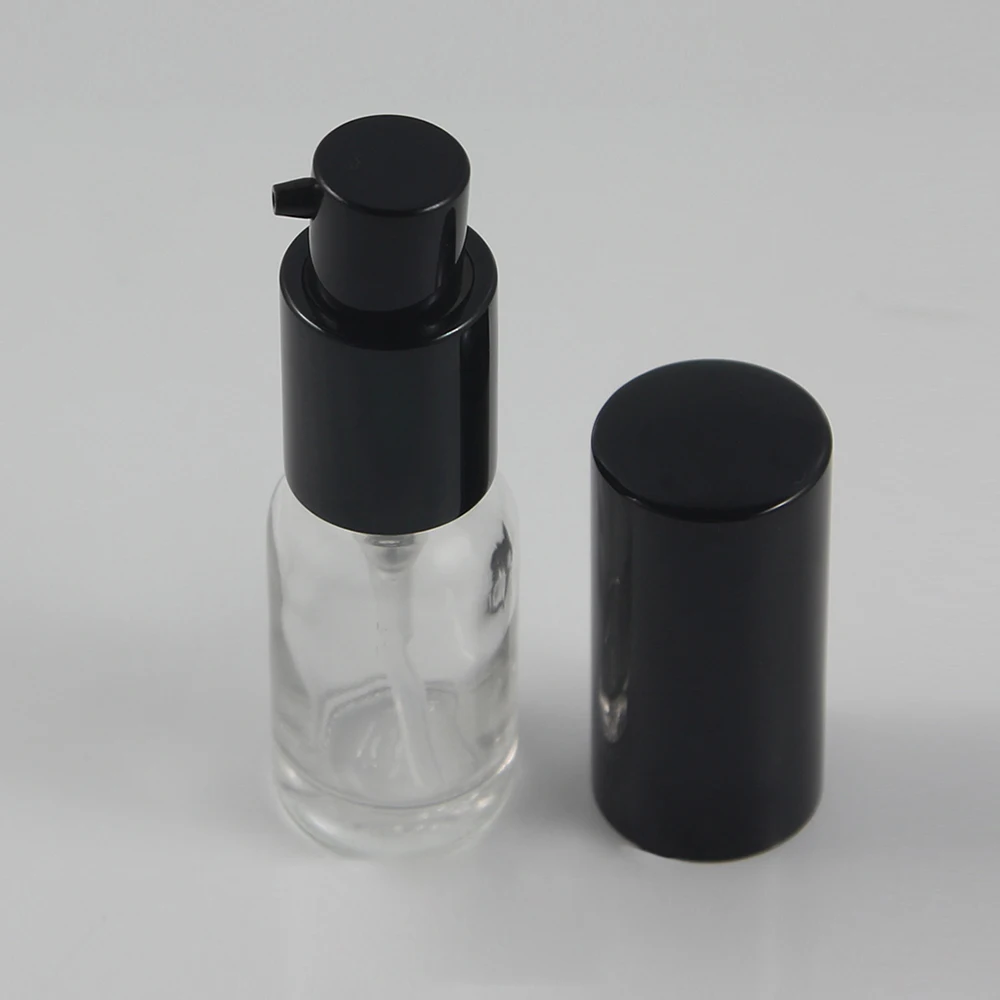 

10ml small travel glass bottle lotion pump container, facial cream container refillable small with aluminum cap