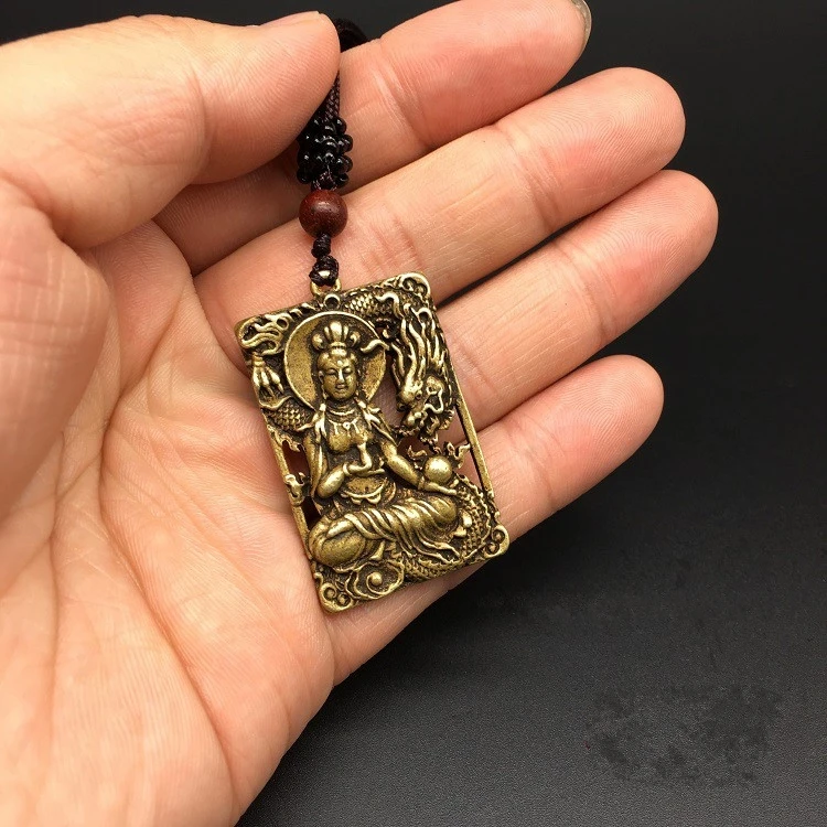 Collectable Chinese Brass Carved  Kwan-Yin Bodhisattva guan yin  Exquisite Small Pendant Statues