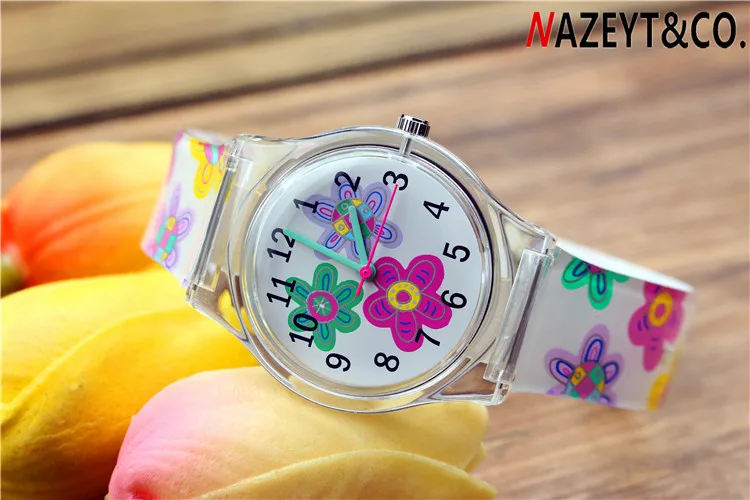 Nazeyt senhoras de alta qualidade relógio estudante flor coração dial bonito quartzo macio silicone à prova dyoung água jovens meninas relógio reloj femenino