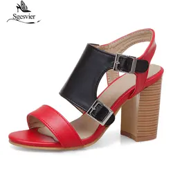 Sgesvier Summer Women Sandals Peep Toe Buckle Strap Concise High Heel Sandals Platform Shoes Woman Office&Career Shoes G178