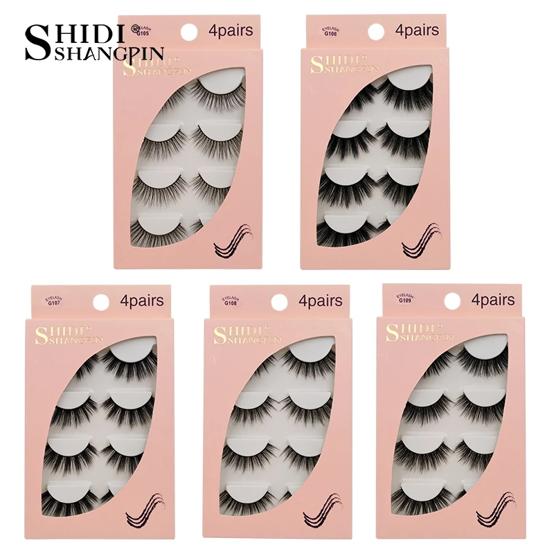 SHIDISHANGPIN 4คู่ขนตาปลอม3D Mink Lashes ขนตาปลอมธรรมชาติ3d False Lashes Cilios Faux Mink Lashes Faux Cils