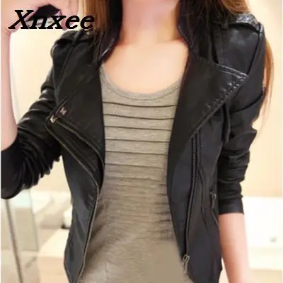 Women Short Jacket washed PU Leather Slim soft leather Coat Black outerwear women\'s jackets motorcycle jacket women clothing