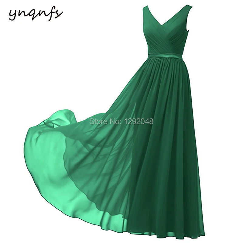 YNQNFS-Vestido largo de gasa para dama de honor, prenda sencilla con cuello en V, línea A, para invitados de fiesta de boda, color azul marino, Morado, Burdeos y verde, M38