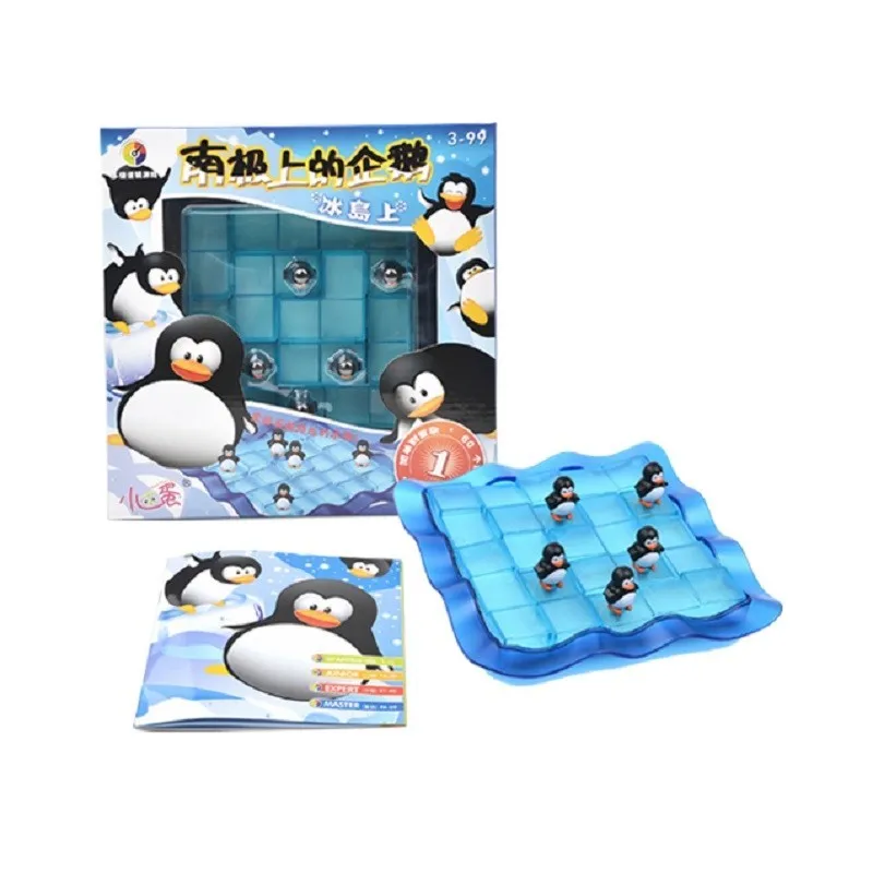 Penguins On Ice Sliding Puzzle Cognitive Skill-Building Path-Building Travel Board Games 48 Challenge With Solution For Ages 6