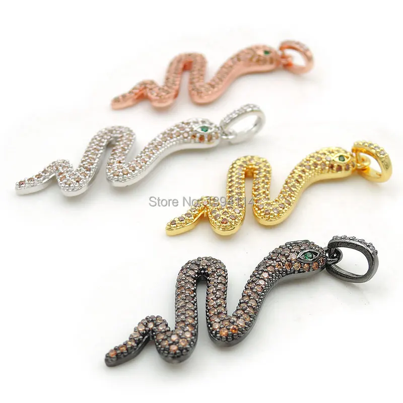 

36*14*3mm Micro Pave Yellow CZ Snake Charm Fit For Women As Necklace Accessory