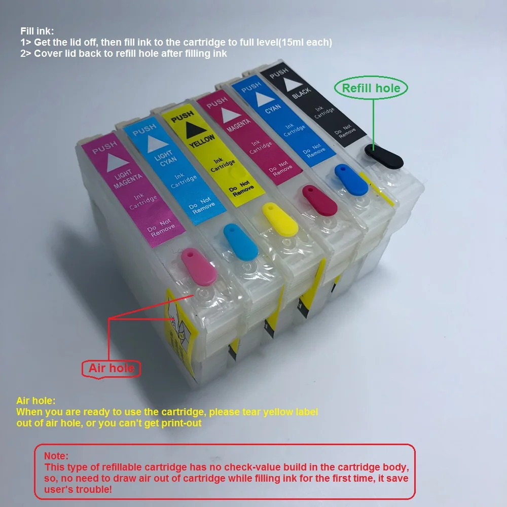 

YOTAT Refillable ink Cartridge T0801 - T0806 for Epson P50 PX650 PX700 PX800 PX710 PX720 PX810 PX820 R265 R285 R360 RX560 RX585