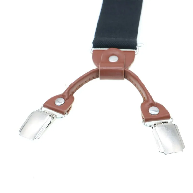 Male Shirt Suspenders Brown PU Leather Solid 6 Clips Suspenders Western-style Trousers Man Braces Adjustable Suspender