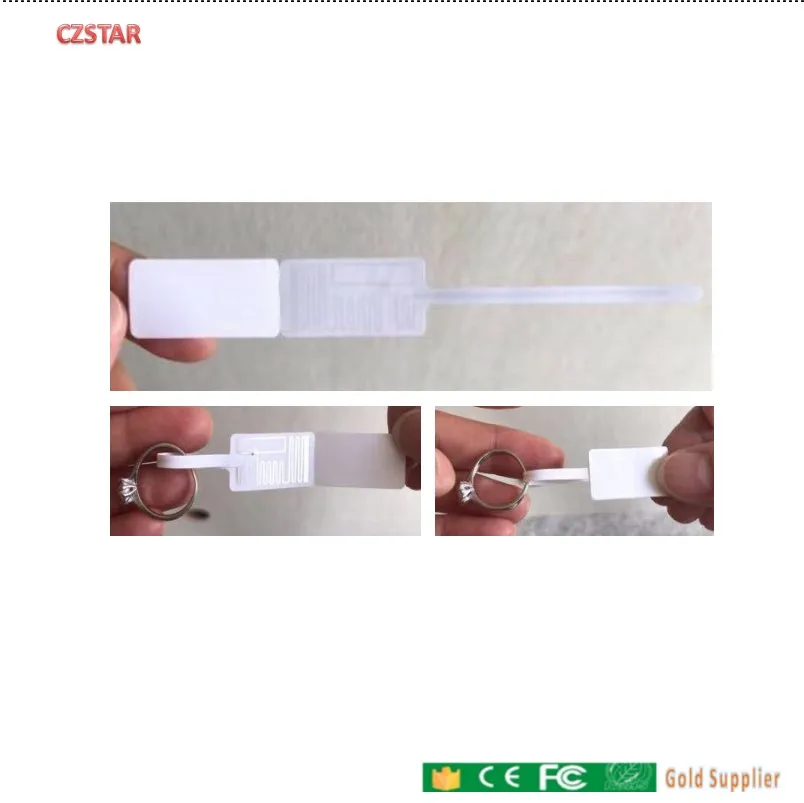 czstar 100pcs anti-theft uhf rfid jewelry tag adhesive shop store security jewelry management alien chip 860-960mhz uhf tag