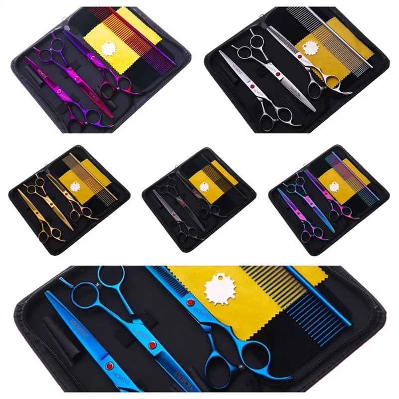 

4Pcs/Set Professional Salon Barber 7" Scissors Hairdressing Shears Haircut Tool Kit with Comb for Pet Grooming Hair Styling