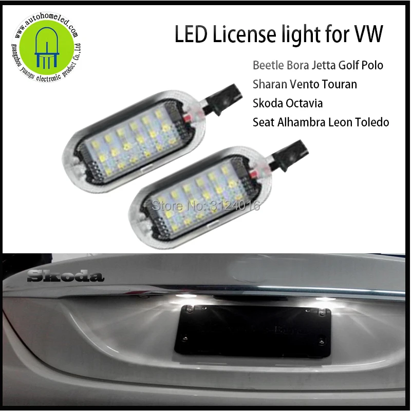 

2PCS X Dahosun LED License Lamp for Beetle Bora Golf Polo Sharan Touran Vento Skoda Octavia Seat Alhambra Leon Toledo