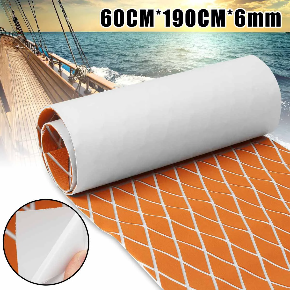 

600MM*1900MM*6mm Self-Adhesive Foam Teak Decking EVA Foam Marine Flooring Faux Boat Decking Sheet Marine Orange White