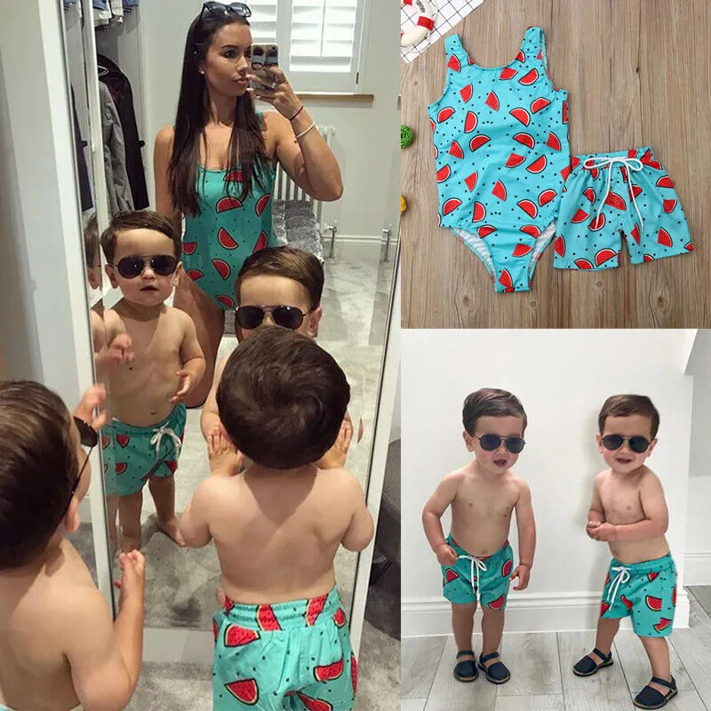 Blotona 1PC Family Matching Women Kid Baby Boys Beach Shorts Trunks Watermelon Printed Swimwear Swimsuit Casual Bathing Suit