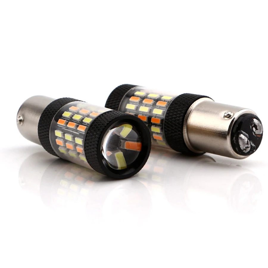 2pcs 1157 4014 White Amber Dual Color Switchback LED Turn Signal Lights 60SMD High Power Super Bright Replacement Bulbs