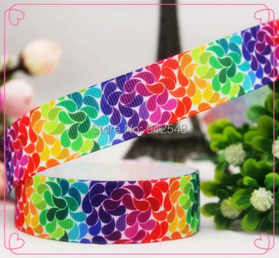1411119,22mm Cartoon rainbow colors Series Printed grosgrain ribbon, DIY handmade materials, wedding gift wrap