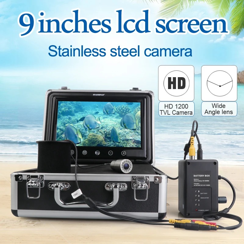 Fish Finder 9'' Color Digital LCD Monitor HD Fish Camera 1200TVL 140° 12LED Ice Fishing Camera Underwater 15m/30m/50m