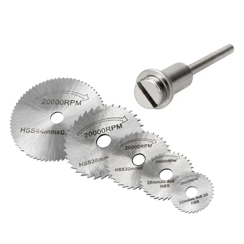 6pcs HSS Circular Cutting Saw Blade Cutter Discs 3.2mm Shank Mandrel for 22/25/32/35/44mm