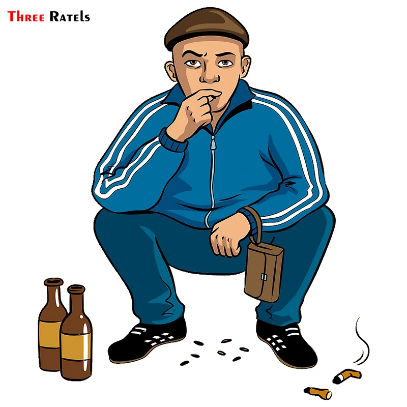 Three Ratels TRL743# 13x15cm Funny Car Stickers Gopnik Hooligan Squatting And Drinking Smoking Decals