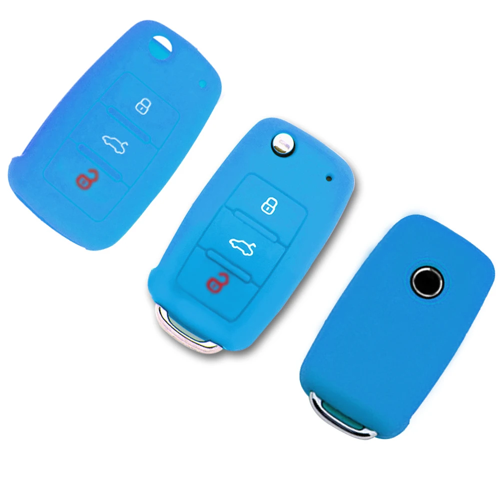 For Volkswagen VW Golf Mk6 GTI Polo Octavia Yeti Mii Silicone Cover Case Cover Flip Remote Key 3 Button Floding Key Protecetion