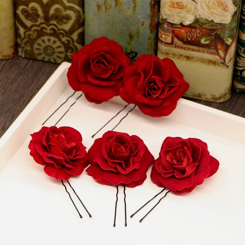 6pcs/5pcs Rose Flower U-shaped Hair Pins Wedding Hair Accessories Flowers Bridal Hair Clips for Women Headpieces