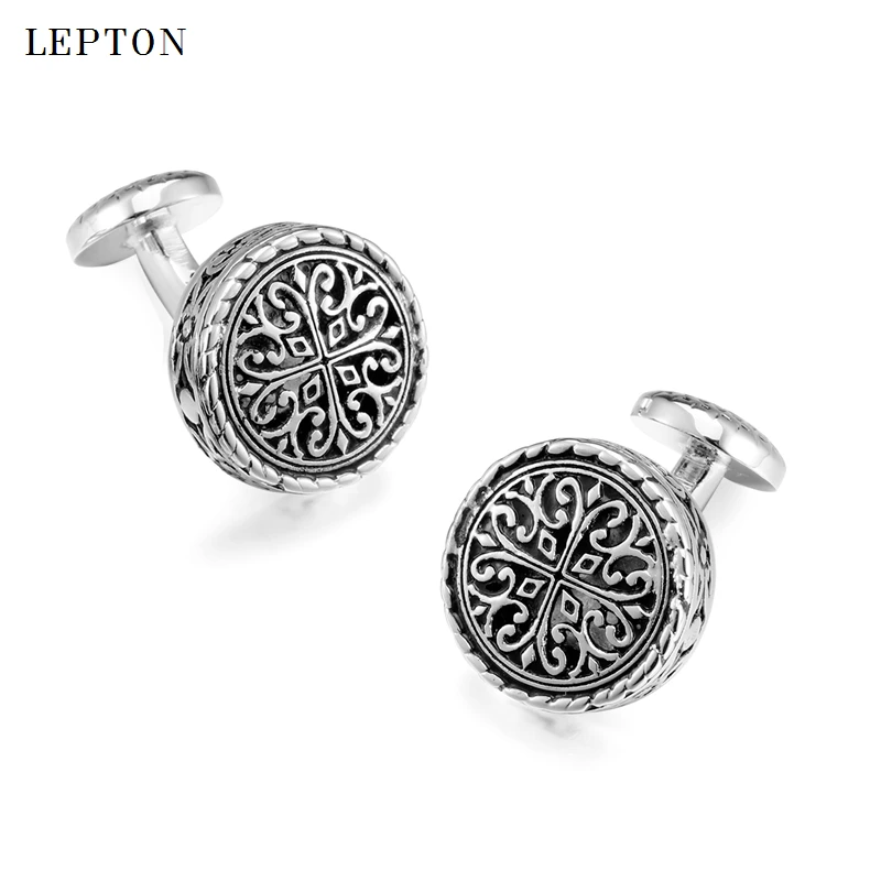 LEPTON Vintage Cufflinks For Mens Gold & Silver Color Baroque Whale Back Closure Cuff Links Wedding Business Cufflink Gemelos