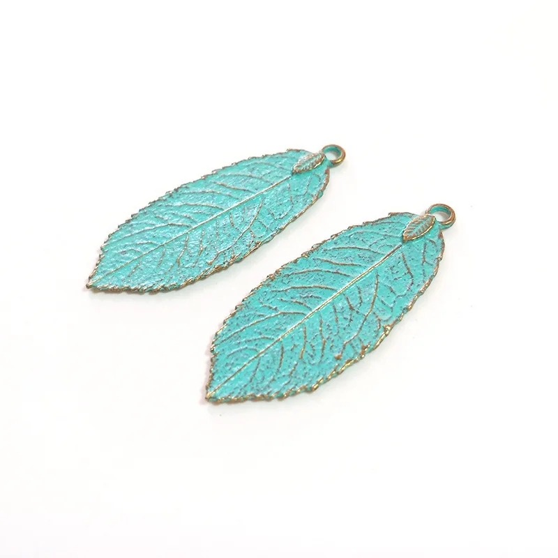 5pcs/bag 50*20MM New Retro Patina Plated Zinc Alloy Green Big Leaf Charms Pendants For DIY Accessories