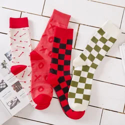 Men Socks Casual Cotton Arrow Lattice Funny Novelty Happy Harajuku Hip Hop Street Fashion High Quality Male Skateboard Socks