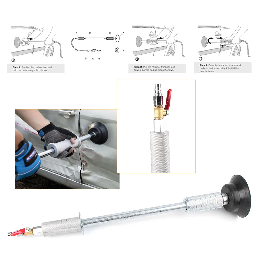 Car Auto Body Repair Tool Suction Air Pneumatic Dent Puller Cup Slide Hammer Kit Universal