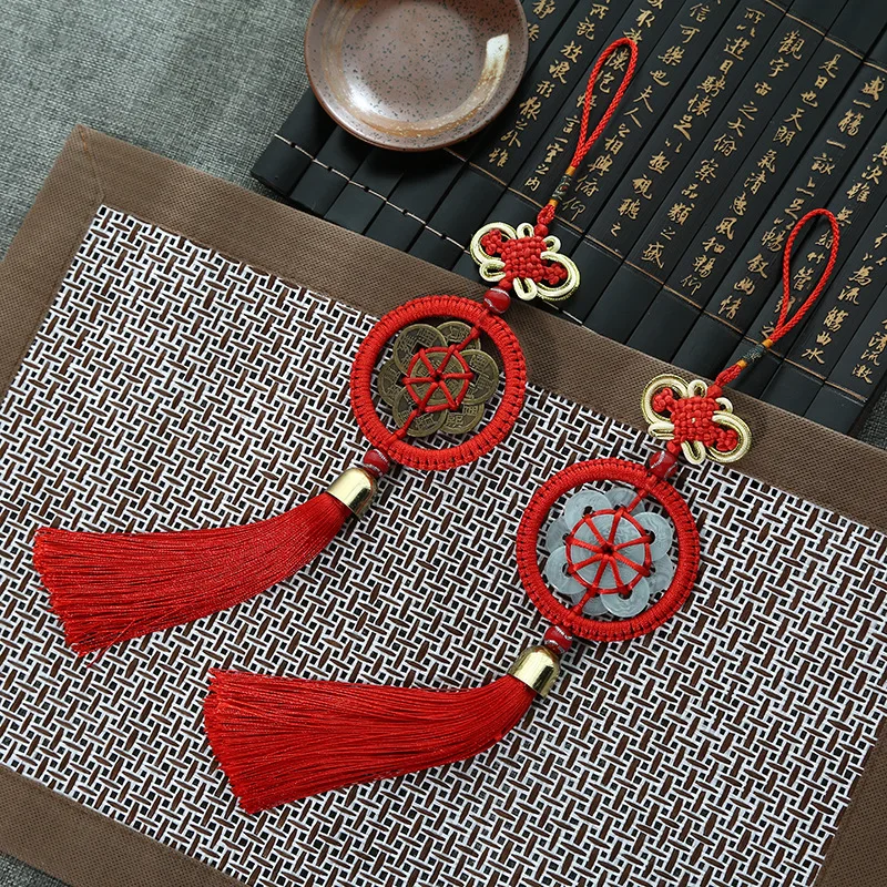 10 Pcs Polyester Chinese Knots Knotting Lucky Amulet Copper Jade Coin Tassel Chinese Style Gifts Fringe Trim Pendant Decoration