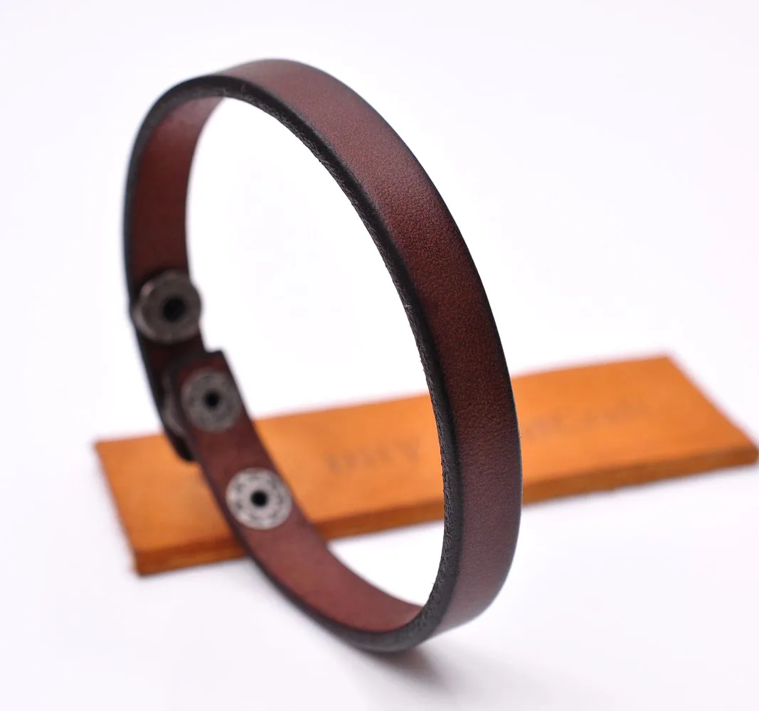 Fashion Simply Cool Genuine Leather Bracelet Cuff Wristband Snap Unisex Brown