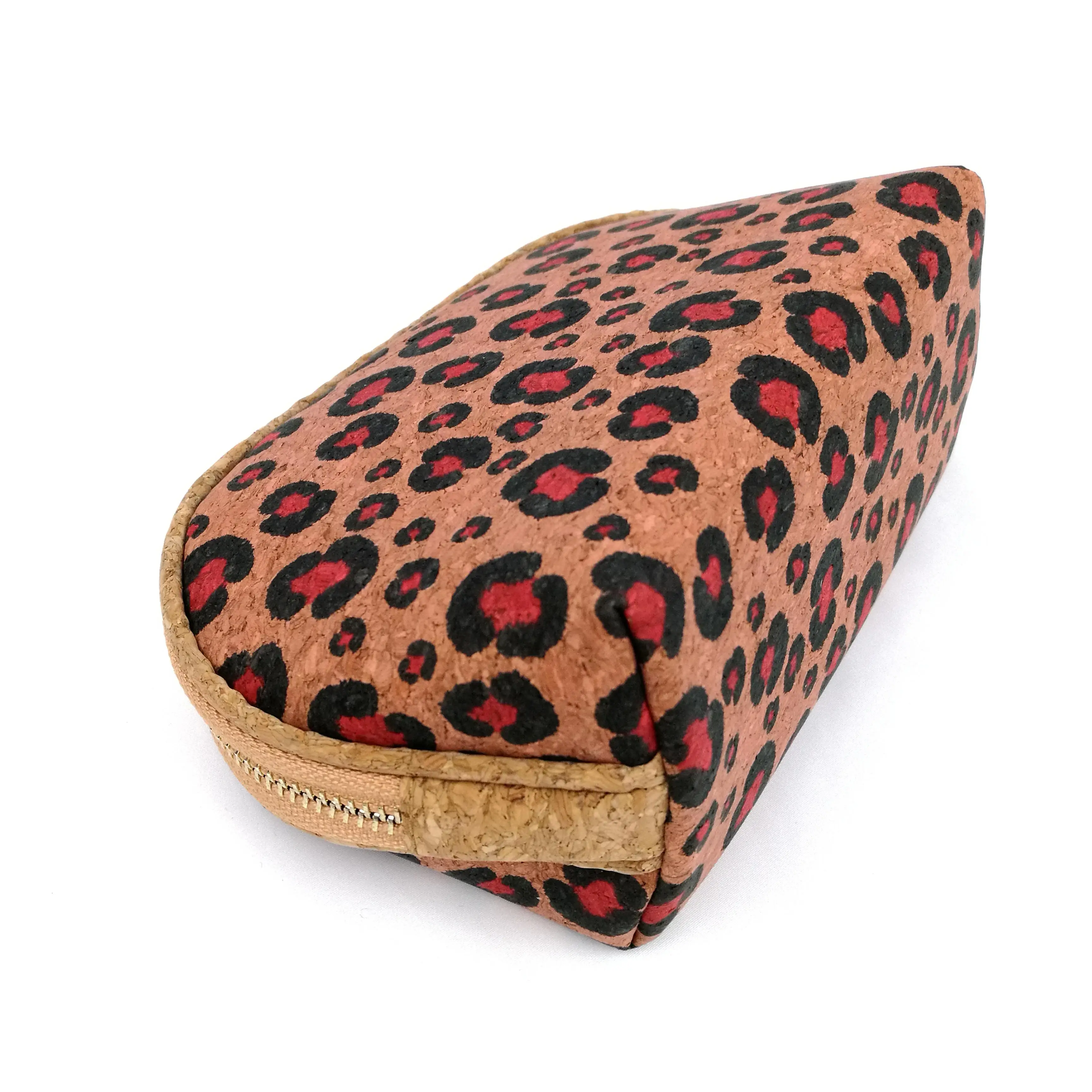 Free Shipping Leopard Wooden Purse Portugal Cork Makeup Bag Vegan Leather Cosmetic Pouch