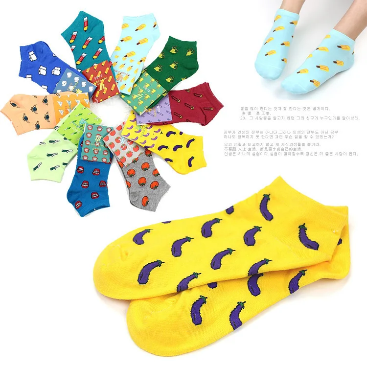 New Cute 11 fruit color love candy color cotton sock summer style women\'s socks women\'s thin sock slippers 1pair=2pcs ws186