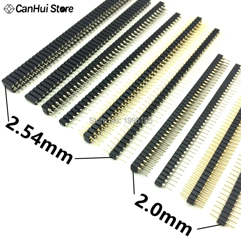 5pcs 2.0mm/2.54mm Female/Male Round Needle/Hole Single/Double Row 40Pin Round Female Header 1x40P 2x40P Round Pin Connector