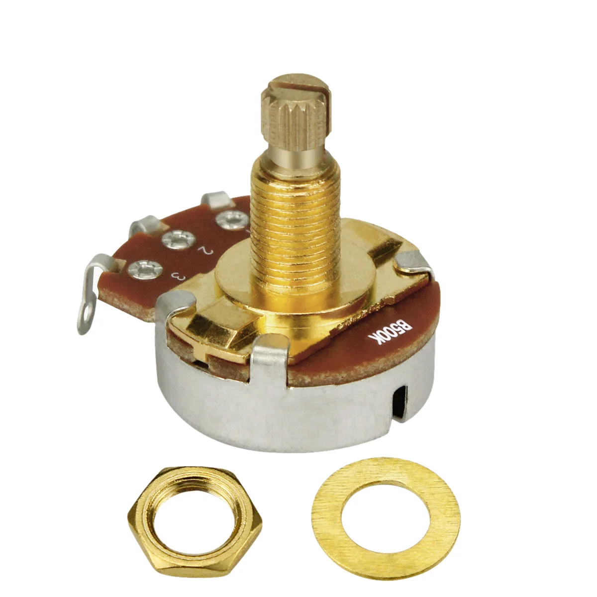 FLEOR 6pcs Golden Full Size Long Split Shaft Potentiometers Guitar Pots A250K B250K A500K B500K Choose