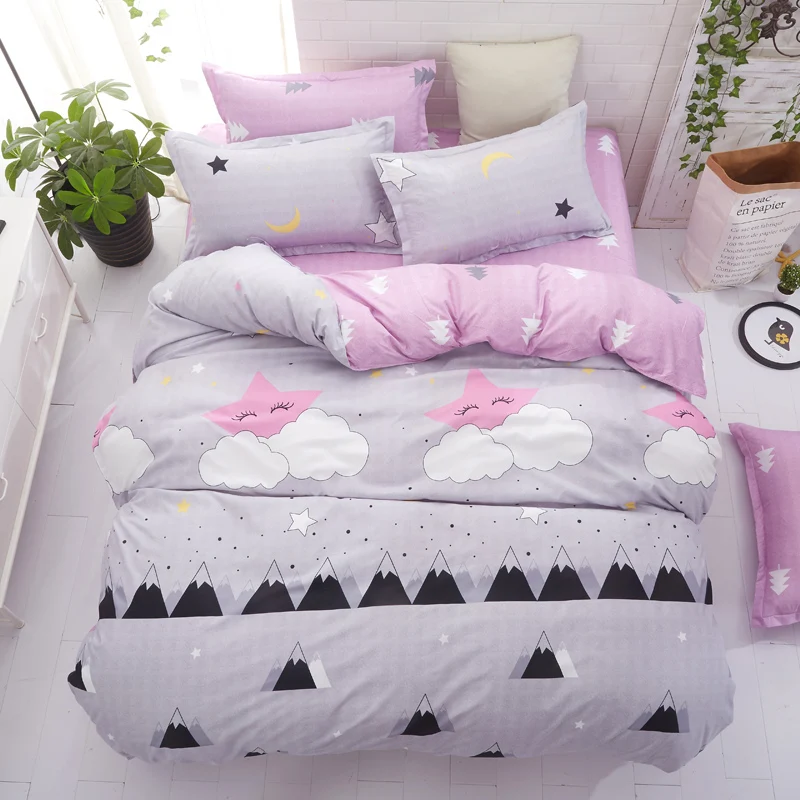 

Grey bedding set summer bed linens 3or 4pcs/set duvet cover set Pastoral bed set kids / Adult bedding bedclothes queen 53