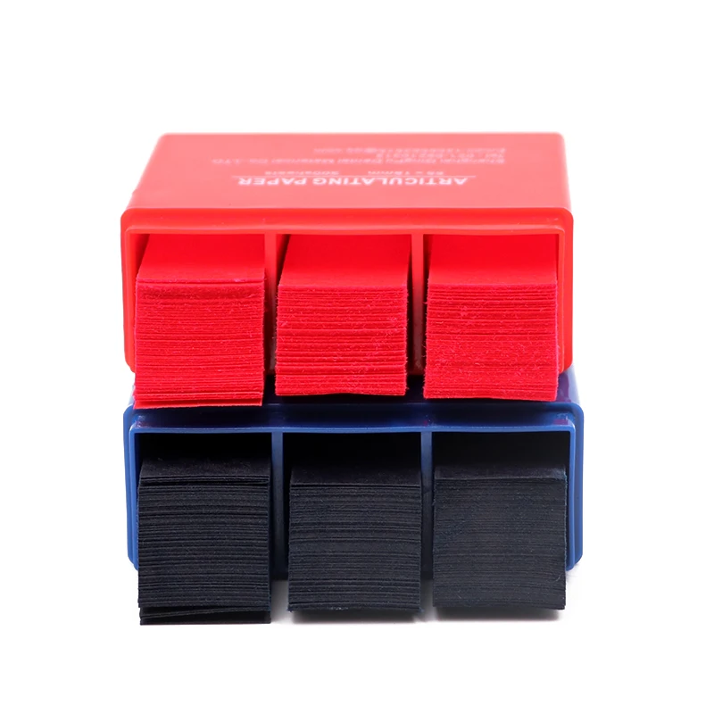 Tiras de papel articulado para dentistas, Material para blanqueamiento Dental, doble cara, rojo/azul, 55x18mm, 300 hojas por caja