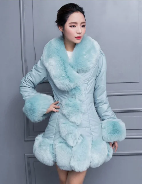 Women\'s Faux Fur Coat Warm In Winter 4 Colors Imitation Fox Fur Long Temperament Large Fur Collar Young Ladies